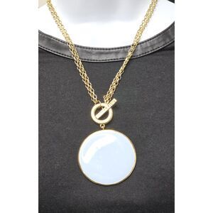 Mary Square Circle Pendant Necklace Statement Blue Enamel 18" Toggle Front Mod